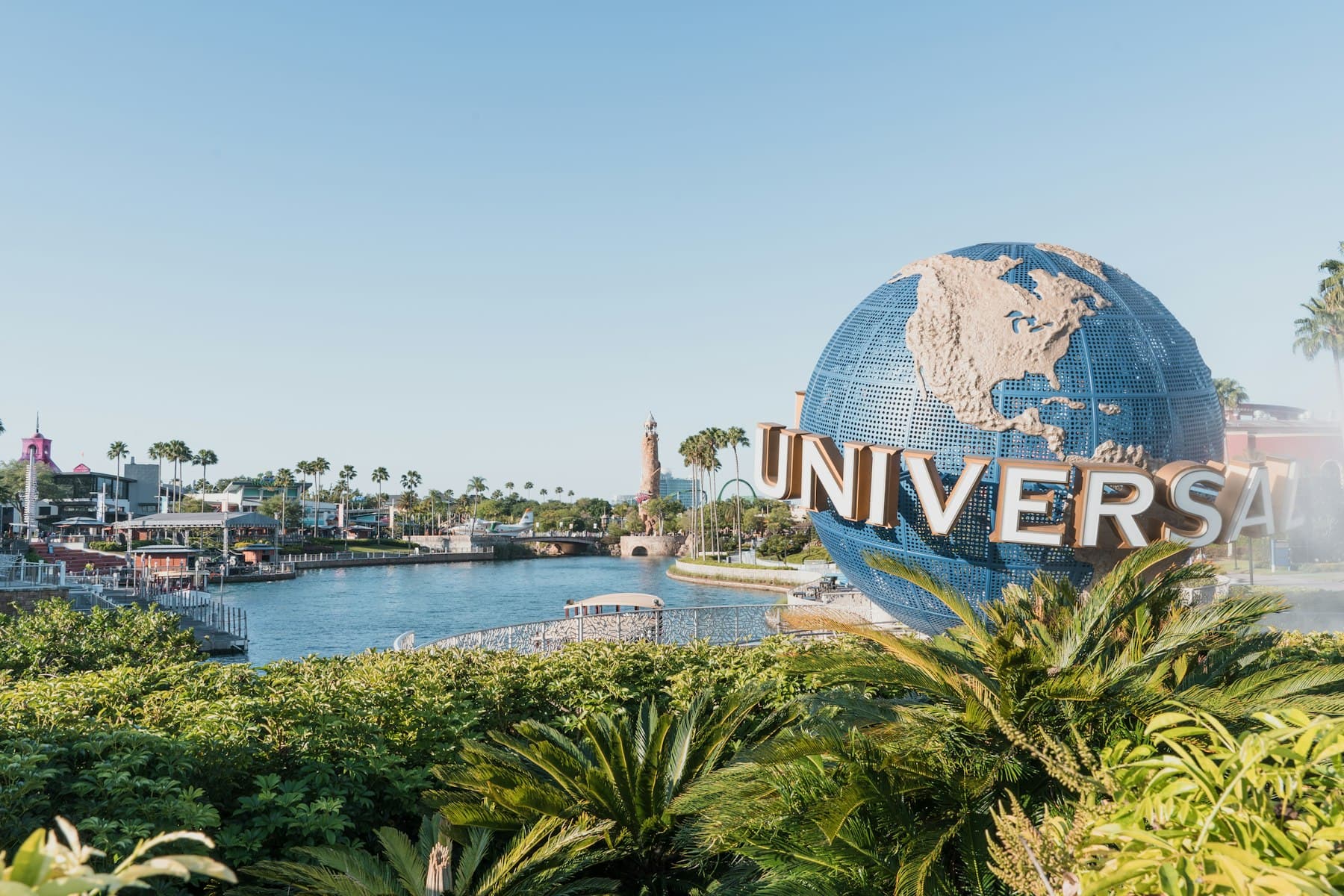 The Universal Studios globe over the lagoon at CityWalk, Universal Orlando